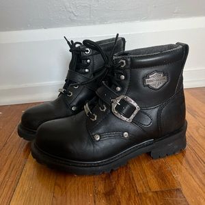 Harley Davidson Womens Black Leather Buckle Accent Lace Up Boots #81024 Size 7.5